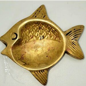 Vintage MCM Solid Brass Fish Trinket Coin Dish